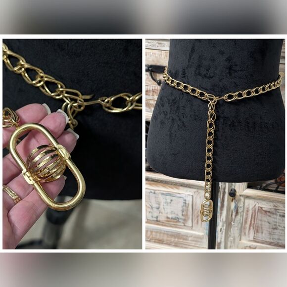 Vintage Double Curb Link Gold Tone Chain Belt, 38\